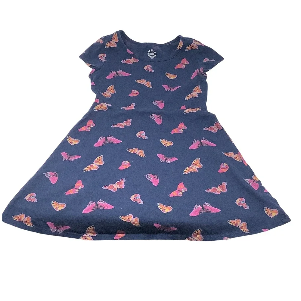 Wonder Nation Girls Short Sleeve Butterfly Print Dress M 7-8 Blue‎ Multicolor